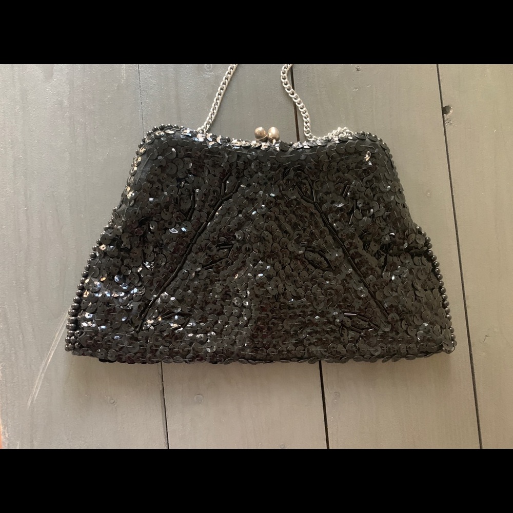 Vintage Sequins Black Clutch Purse